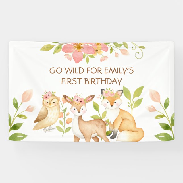 Bannière d'animaux de la forêt pour 1er anniversai (Horizontal)