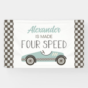 Bannière d'anniversaire 4 ans voiture de course bl