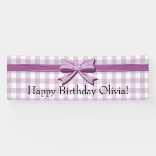 Bannière d'anniversaire à carreaux violets et blan