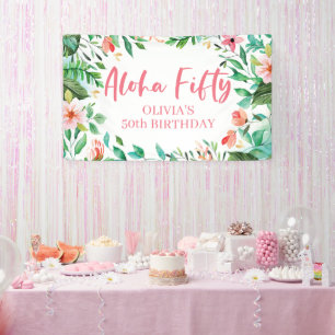 Bannière d'anniversaire Aloha Fifty Tropical Luau 