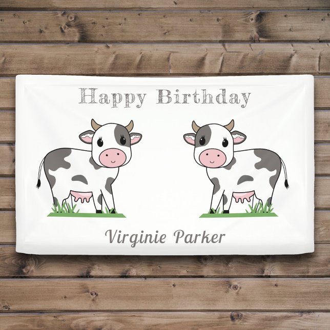 Bannière d'anniversaire avec de belles vaches (Cute Cow Birthday Banner)