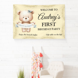 Bannière d'anniversaire avec un ours en peluche mi