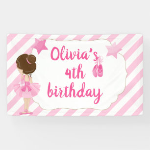 Bannière d'anniversaire Ballerina avec rayures ros