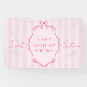 Bannière d'anniversaire Coquette Rose Rayée Sweet