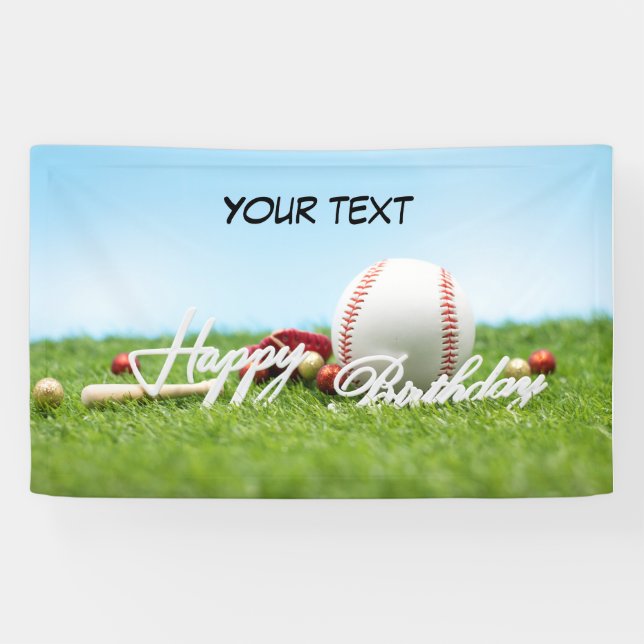 Bannière d'anniversaire de baseball avec votre tex (Horizontal)