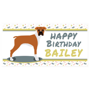 Bannière d'anniversaire de chiot de boxeur