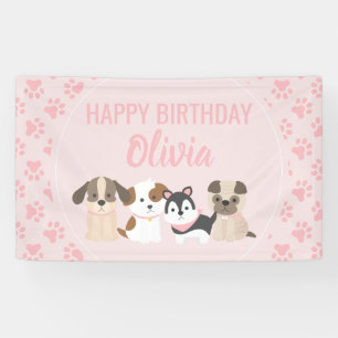 Bannière d'anniversaire de chiot rose