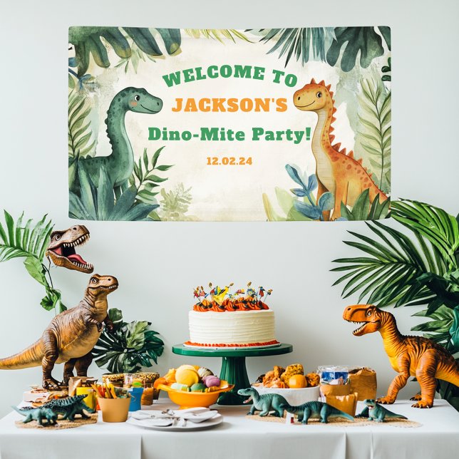 Bannière d'anniversaire de dinosaure mignon pour g (Créateur téléchargé)