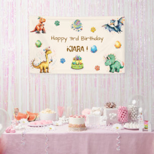 Bannière d'anniversaire de dinosaures pour enfants
