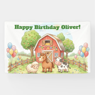 Bannière d'anniversaire de ferme mignonne
