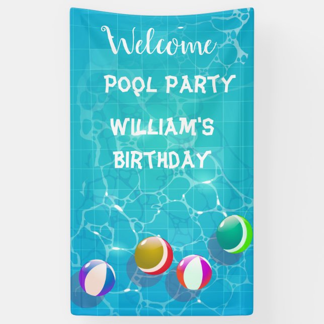 Bannière d'anniversaire de la fête de la piscine d (Vertical)