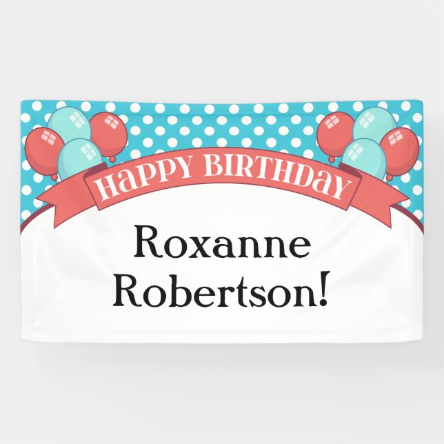 Bannière d'anniversaire de la Polka Dot Turquoise  (Horizontal)