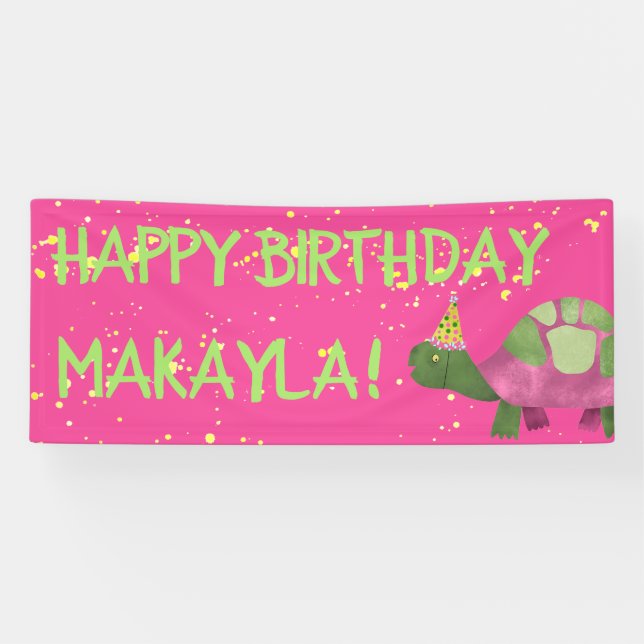 Bannière d'anniversaire de la Tortue rose | Annive (Horizontal)