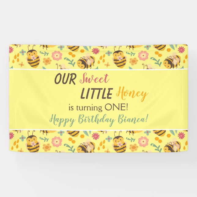 Bannière d'Anniversaire de l'abeille mignonne douc (Horizontal)