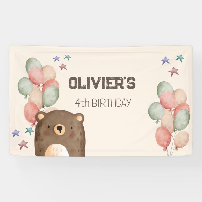 bannière d'anniversaire de l'ours en peluche aquar (Horizontal)