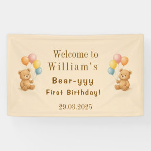 Bannière d'anniversaire de l'ours en peluche avec