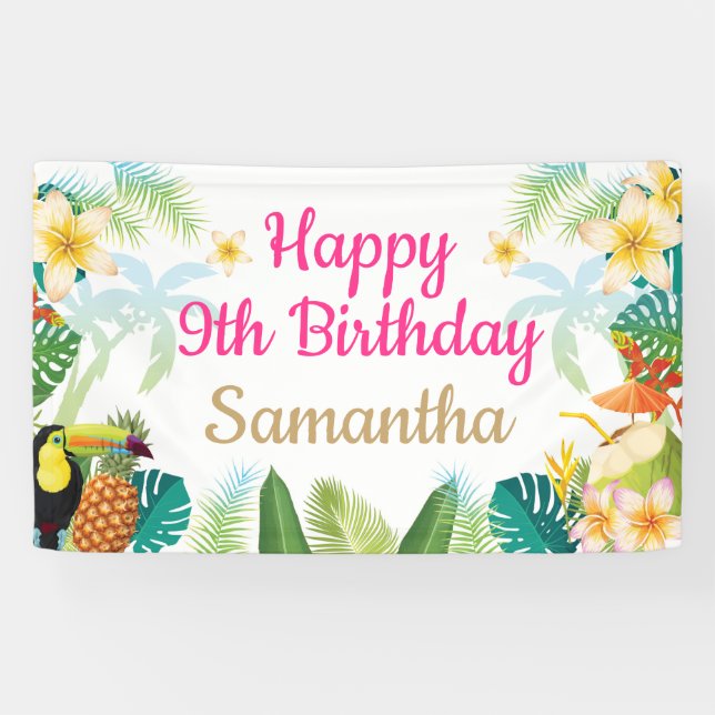 Bannière d'anniversaire de Luau - Bonne fête de fi (Horizontal)