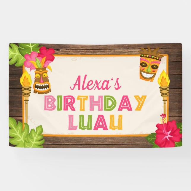Bannière d'anniversaire de Luau - fille (Horizontal)