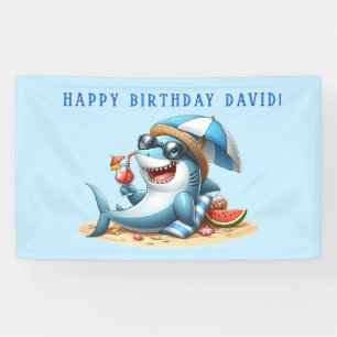 Bannière d'anniversaire de plage Attaque de requin