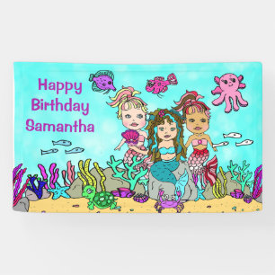 Bannière d'anniversaire de sirène sous la mer