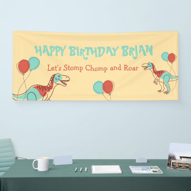 Bannière d'anniversaire des mignons dinosaures (Salon professionnel)