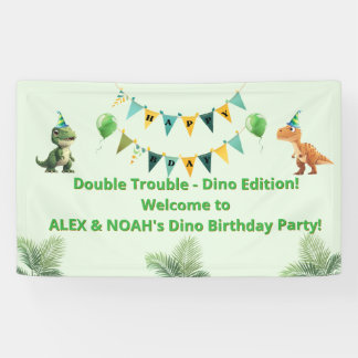 Bannière d'anniversaire Dinosaure pour jumeaux | D
