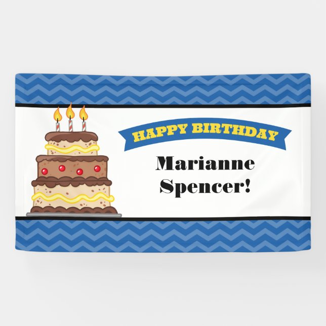 Bannière d'anniversaire du gâteau Chevron jaune bl (Horizontal)