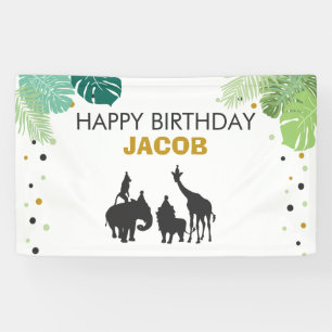 Bannière d'anniversaire du zoo Safari Jungle anima