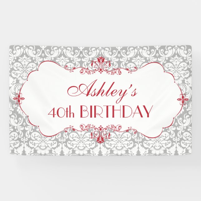 Bannière d'anniversaire Elegant Rouge gris (Horizontal)