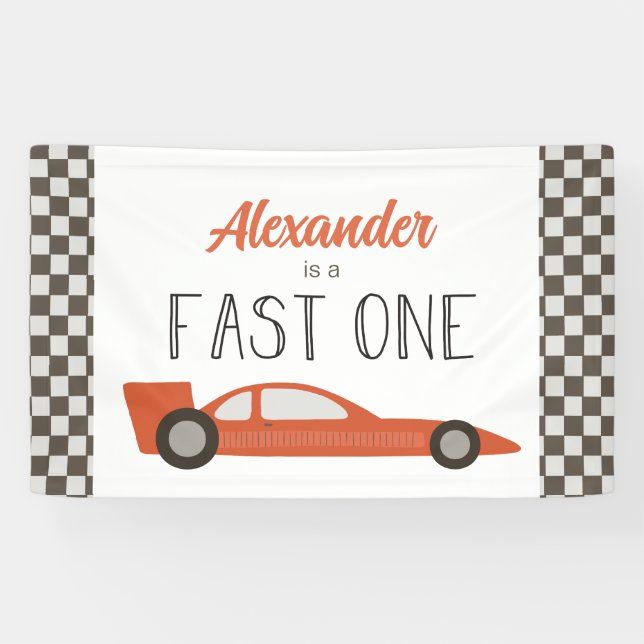 Bannière d'anniversaire Fast One Red Race Car (Horizontal)