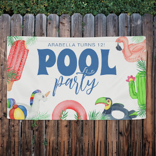 Bannière d'anniversaire Fête au bord de la pisci