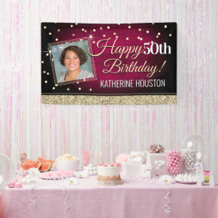 Bannière d'anniversaire Glittery Rose and Gold