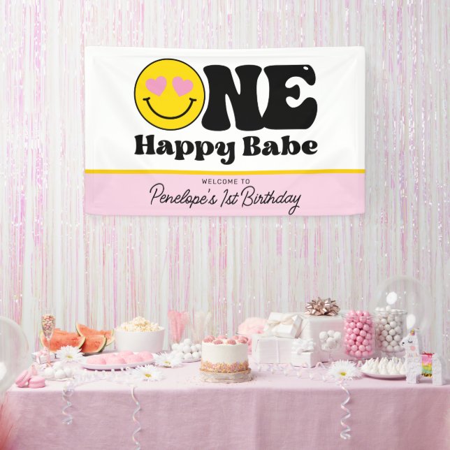 Bannière d'anniversaire Jaune rose un heureux bébé (Fête)