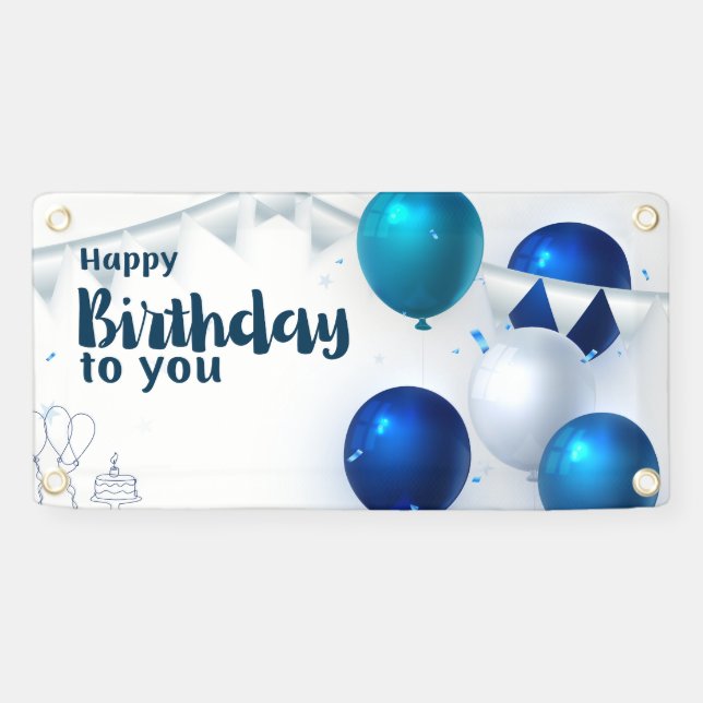 Bannière d'anniversaire joyeuse, Blu Navy (Horizontal)