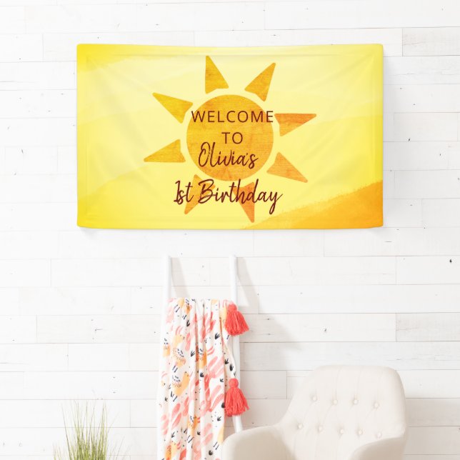  Bannière d'anniversaire Little Gold Sunshine Boho (En situation)
