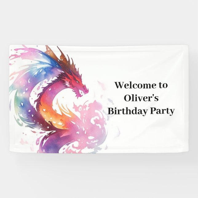 Bannière d'anniversaire magique Dragon moderne (Horizontal)