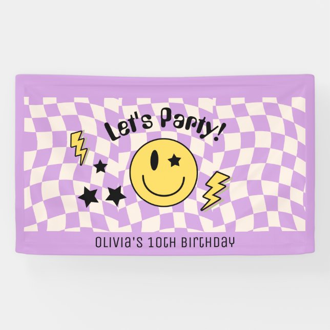 Bannière d'anniversaire mignonne Preppy Y2K violet (Horizontal)