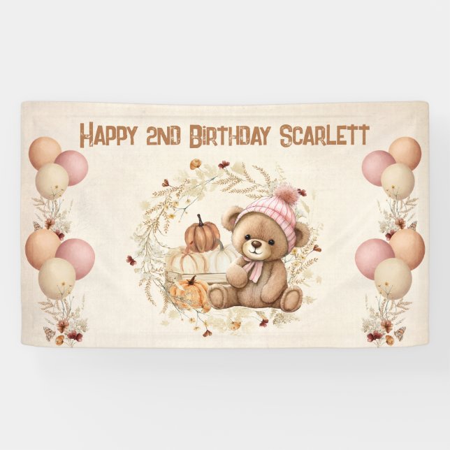 Bannière d'anniversaire mignonne Teddy Bear Fall G (Horizontal)