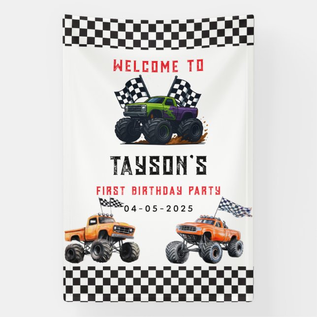 Bannière d'anniversaire Monster Trucks 1ère fête d (Verticale)