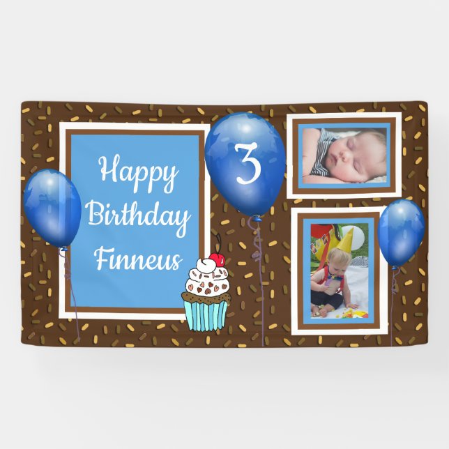 Bannière d'anniversaire personnalisée pour le bleu (Horizontal)