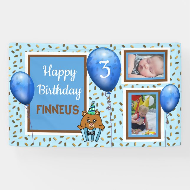 Bannière d'anniversaire personnalisée pour le bleu (Horizontal)