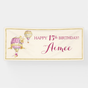 Bannière d'anniversaire Pink+Gold Hot Air