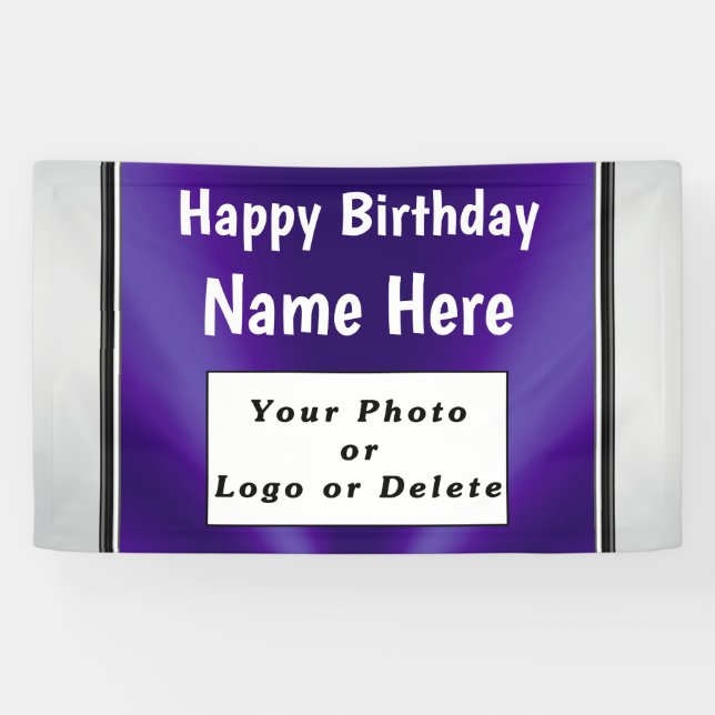 Bannière d'anniversaire pourpre avec votre photo e (Horizontal)
