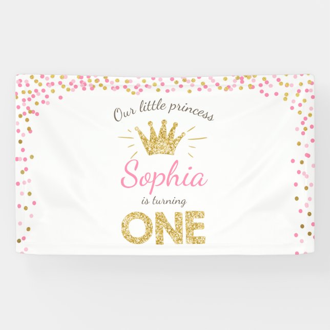 Bannière d'anniversaire princesse Royal Rose et Go (Horizontal)