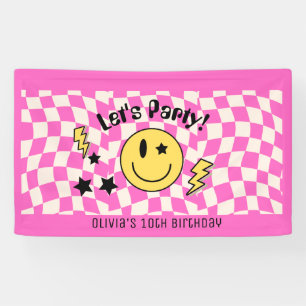 Bannière d'anniversaire rétro rose vif Cute Preppy