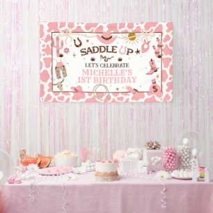 Bannière d'Anniversaire rose de Western Girl First