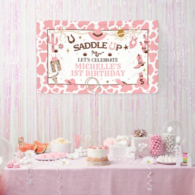 Bannière d'Anniversaire rose de Western Girl First (Fête)