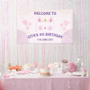 Bannière d'anniversaire rose Kitty Cat 