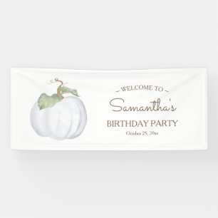 Bannière d'anniversaire Rustic Fall White Citrouil