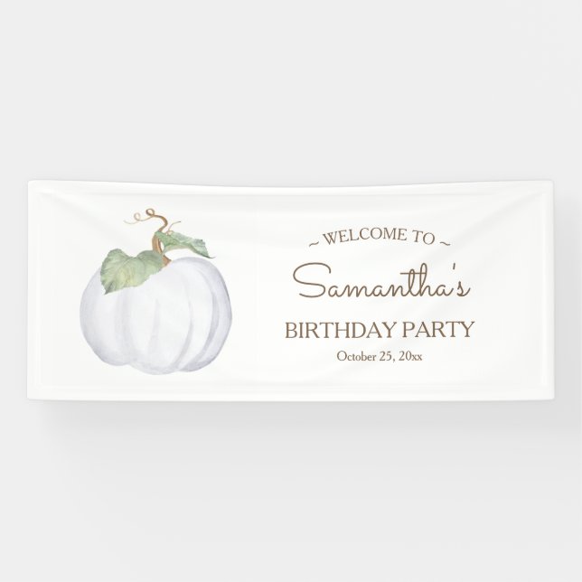 Bannière d'anniversaire Rustic Fall White Citrouil (Horizontal)